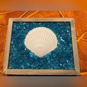 White Shell on Blue Glass Art